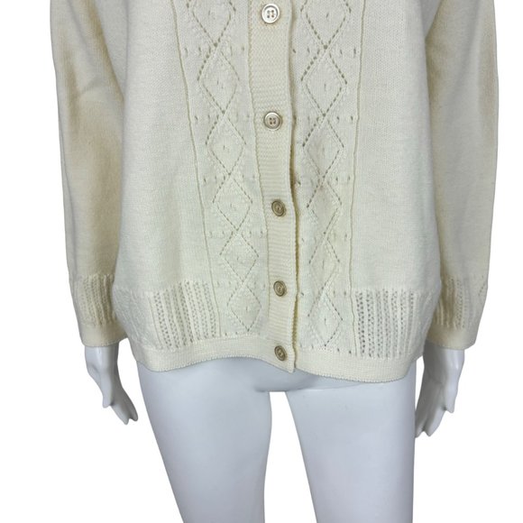 Vintage 60s Cream Cardigan Diamond Shapes Wintuk Sweater - Picture 6 of 10